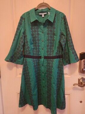 Draper James Green Embroidered Button-Front Midi Dress